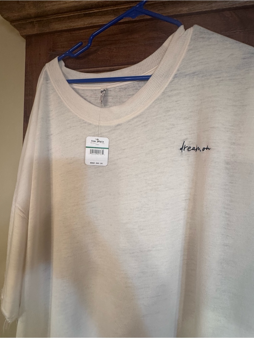 Free people Dream On Embroidered Crewneck T-Shirt in Cream